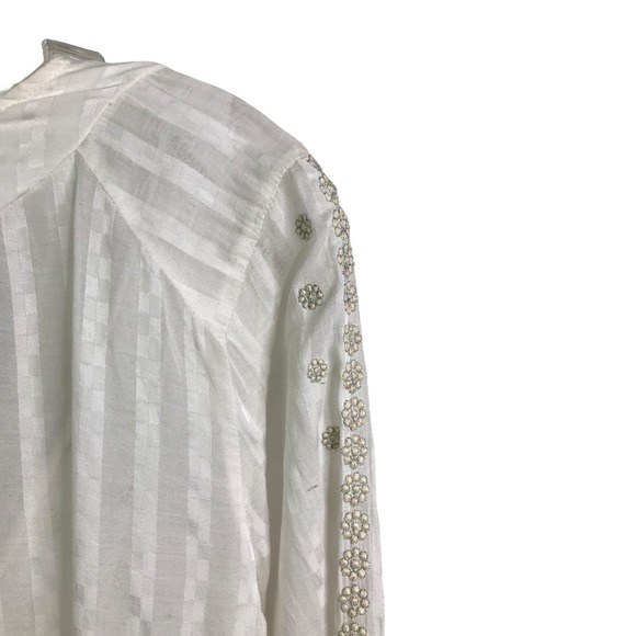 Burning Torch Women Tunic Top Boho White Floral Gems Long Sleeve V-Neck S $395 - Picture 5 of 10